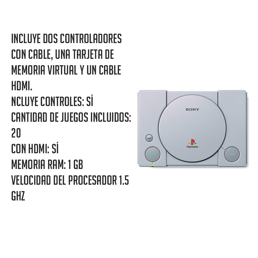 PlayStation Clasico Mini Consola Sony 20 Juegos HDMI