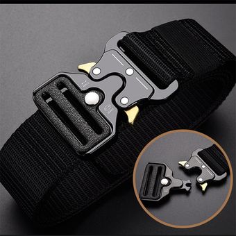 Belt Army Outdoor Hunting Tactical Multi Function Combat Survival High Quality Marine Corps Canvas For Nylon Male Luxury #KK Metal alloy black 