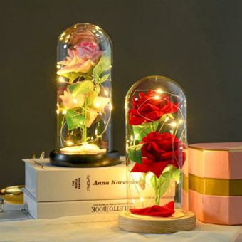 Lámpara de rosa 24k láminas de oro rosa flor pequeña príncipe rosa copa de cristal con led 