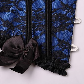 azul 2XL Fajas ropa del chaleco de las mujeres de los corsés de lujo de encaje con tanga ropa interior de las 