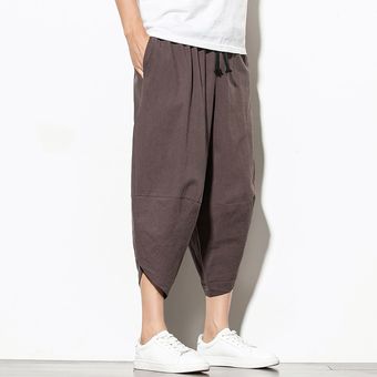 Pantalones de harén de algodón de verano Casual hombres pantalones de Hip Hop Cruz Bloomers-pantorrilla pantalones larga Streetwear #K8028 Red 
