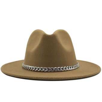 decoración gorros de fieltro de lana con cadena de Metal Sombrero Fedora de ala ancha para mujer Sombrero WAN（#7） Sombrero de fieltro Panamá 