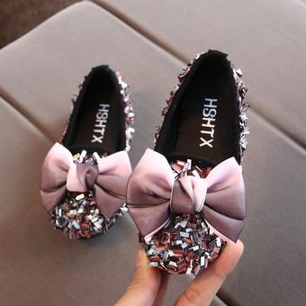 Niños pequeños niños niños bebe chicas arco bling princess cristal zapatos casuales mocasines-Rosa 