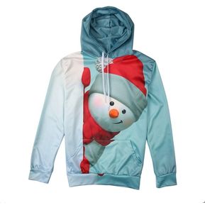 Christmas Hooded Sweatshirt With Lovely Snow Man Pattern For Both Men & Women Sky Blue