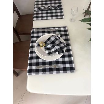 Juego de servilletas de lino y algodón conjunto de 6PC mantel suave con patrón de cuadros sencillo Retro para mesa de comedor 