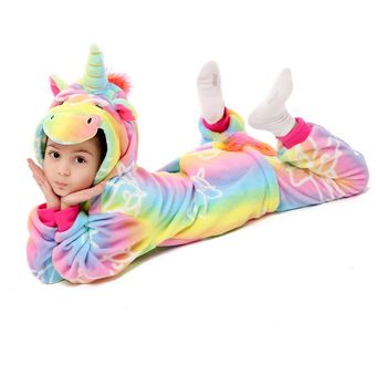 invierno arco iris de unicornio Pijama manta cálida Sleeper Licorne Panda pijamas-LA31 