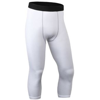 Pantalones de compresión de gimnasio deportivo para correr de 34 de longitud leggings capa base para hombre Blanco 