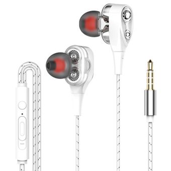 Auriculares en el oído moviendo auriculares de bobina conectados con auriculares de juego de trigo 