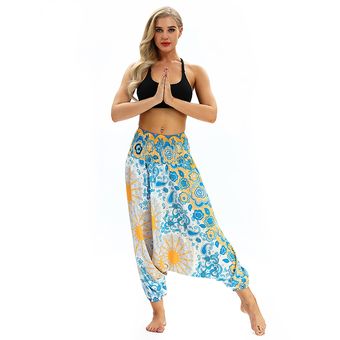 Pantalón holgado de danza yoga harem con estampato floral para mujer Amarillo 
