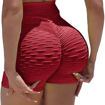#Red Slim de cintura alta pantalón corto deportivo para Yoga Hip polainas mujeres,Fitness pantalon 