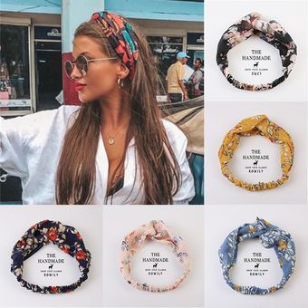 Las mujeres de verano de las niñas de pelo bohemio bandas imprimir diademas Vintage Cruz turbante venda pañuelos adornos para el pelo accesorios regalo 