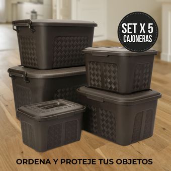 Cajonera plástica organizadora con tapa - cajas o canastas 15L Café