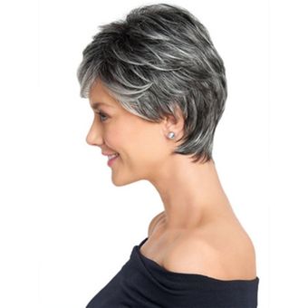 Pelucamujer Negro Degradado Gris Plata Pelo Corto Y Liso