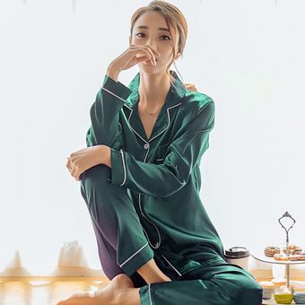 MA Fashion Conjunto de pijamas de seda de imitación para mujer Ropa de 