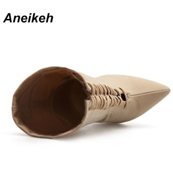 Aneikeh-Botas de tacón alto de aguja para Mujer botines con puntera 