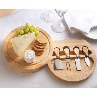 Tabla de queso con cuchillo de queso tabla de madera de 28 cm espacio para botella de vino de madera redonda giratoria tabla para servir para servir queso y salchichas 