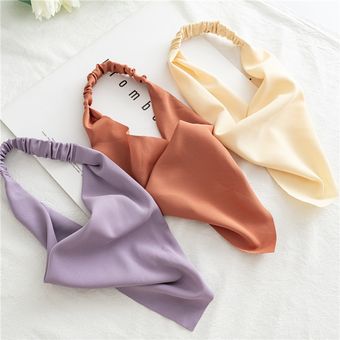 Color sólido Color de macarrón diadema mujeres triángulo bufanda de Pelo elástico banda de pañuelo de turbante diadema para el pelo accesorios 