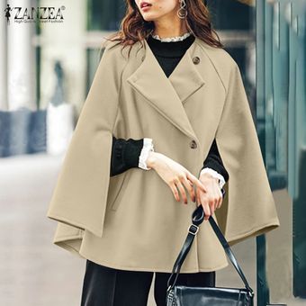 ZANZEA mujer Batwing Capa de la capa del cabo del poncho flojo chaquetas de vestir exteriores del tamaño extra grande Beige 