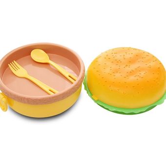 Jnan Cute Hamburger Fiambrera de doble nivel Caja de hamburguesa Bento 