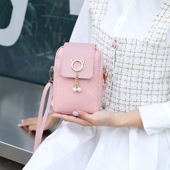 #Pink otoño e invierno estilo bolso cruzado de hombro bolso cruzado con borlas de perlas tejidas Mini bandolera para teléfono móvil 