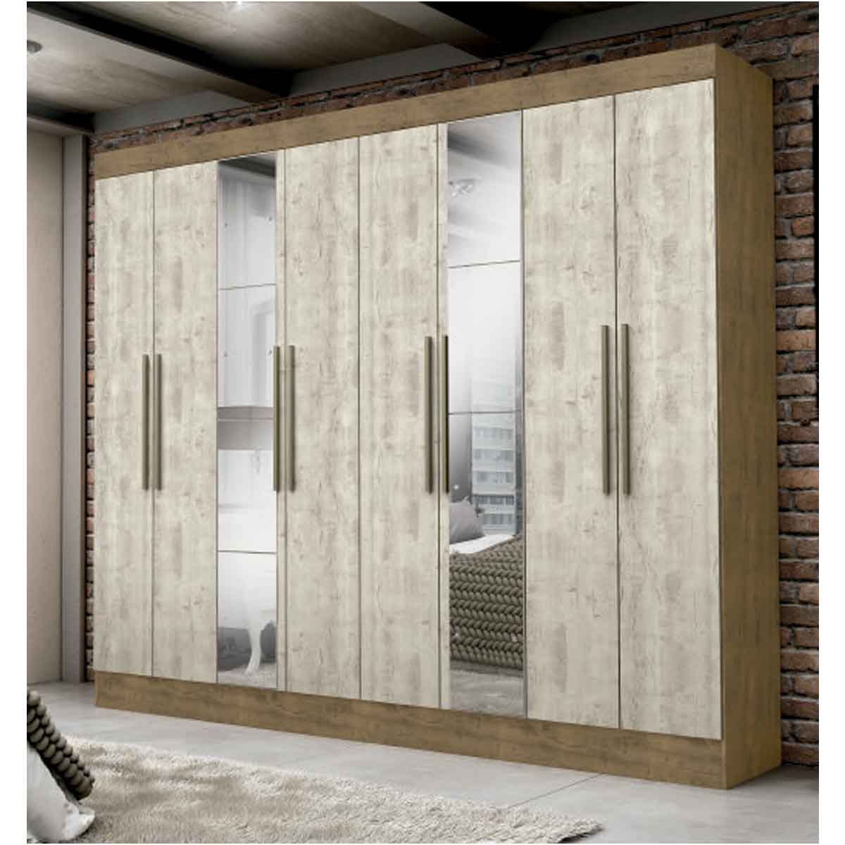 Ropero Closet Moderno con Espejo 3 Puertas  2 Cajones Internos Rieles Metálicos Color IPE / Vainilla
