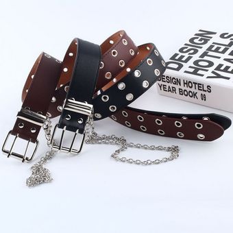 Cinturón con cadena Punk para mujer  cinturón ajustable con doble fi 