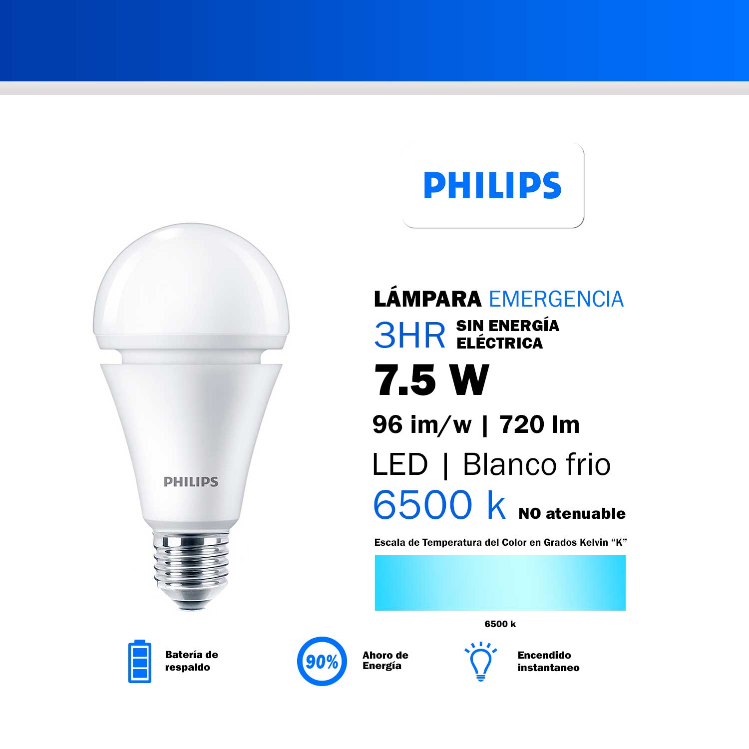 Foco LED de Emergencia Philips 7.5 W Luz Fría
