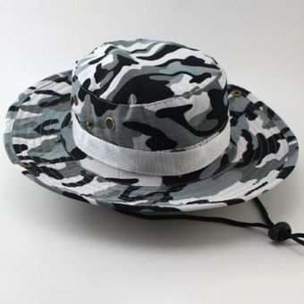 Sombrero de sol de camuflaje de ala ancha para pesca al aire libre unisex Negro 
