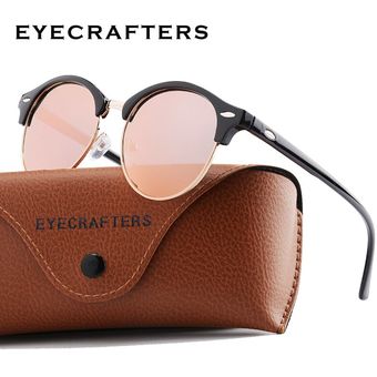 Classic Half Frame Club Round Sunglasses Polarized Womens 
