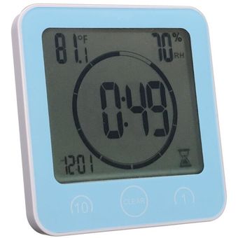 #Blue LCD Screen Waterproof Digital Bathroom Wall Clock Temperature Humidity Countdown Time Function Wash Shower Hanging Clocks Timer 