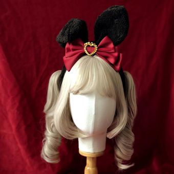 banda para el pelo para Cosplay diadema con lazo #Light Green Diadema Vintage Kawaii japonesa Multicolor con Orejas de conejo de peluche KC accesorios para el cabello hechos a mano de Lolita 