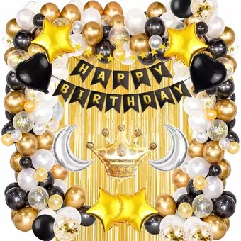 Kit Decoracion Cumpleaños Dorado Negro Estrellas Cortina – tienda