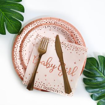 Pajita a Taza y plato de papel de bronce para fiesta de cumpleaños 