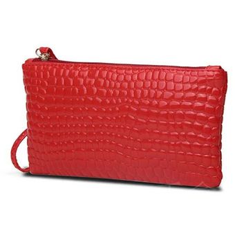 El modelo de cocodrilo mujeres carpeta de la tarjeta monedero titular del teléfono del bolso del bolso de maquillaje de color rojo 
