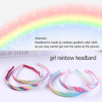 8 unidsset brillo diadema dulces niñas diadema las mujeres vendas de lentejuelas Arco Iris impreso corazón Niños Accesorios para el pelo 