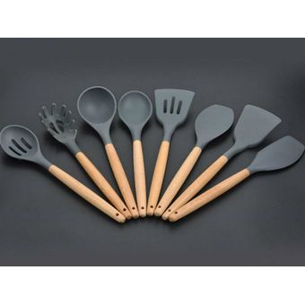 Juego de Utensilios de Cocina de Silicona 12 Unidades Gris GENERICO