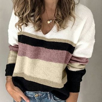 Suéter de punto Moda jersey suéter suéter con cuello en V manga larga 