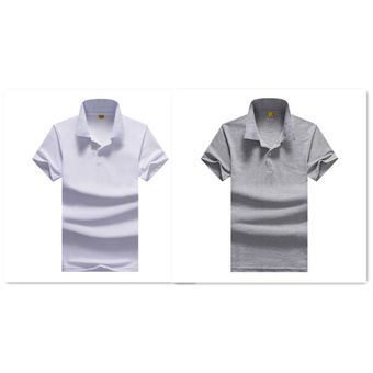 Gris 2 en 1 Camisa de manga corta para hombre Solapa Casual Polo de 2 piezas Blanco 