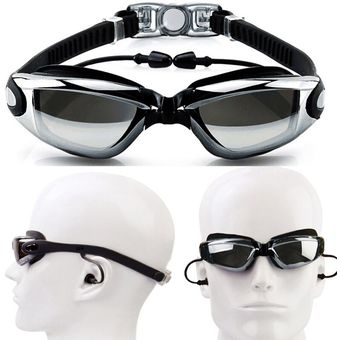 Adulto gafas para nadar silicona impermeable Anti-niebla 100% UV prescripción gafas deportivas con tapón para piscinas de natación de las mujeres de los hombres 