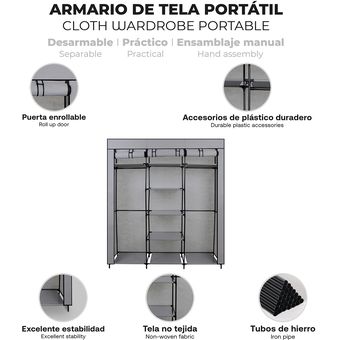 Clóset de ropa portátil de ensamblaje manual, organizador de almacenamiento  de ropa y telas