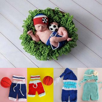 Conjunto de De accesorios de fotografía recién nacido disfraces de bebé de punto de ganchillo sombrero pantalones conjunto de fútbol sesión de fotos de bebé ropa de 0 a 3 meses 