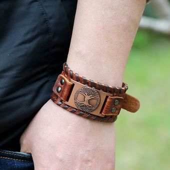 brazalete con amuleto Color plateado pulsera Vintage de cuero auténtico para hombre #83996 estilo vikingo Wicca XYX 