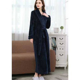 Albornoz negro grueso para mujer largo pijama suave cálido | Linio - GE063FA0D1UVMLCO