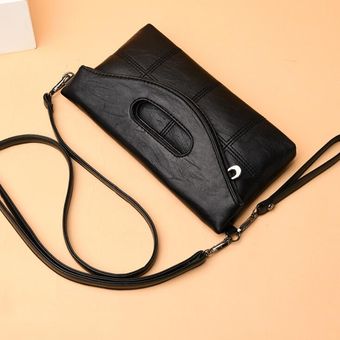 Bolso de mano con clip plegable para mujer bolsa de mano informal #Black para hombro de cuero suave 