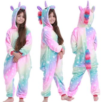 ropa de dormir de dibujos animados pijamas divertidas-LA25 Pijama de unicornio arcoíris cálido para niñas 