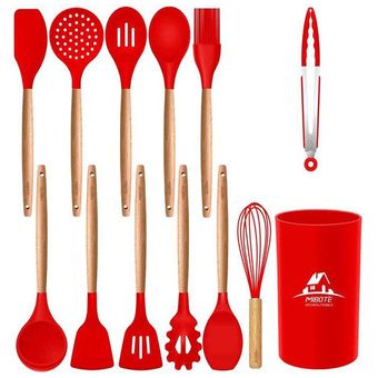 Set De 12 Piezas Utensilios De Cocina Silicona Rojo