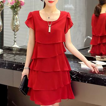 Vestido de talla grande de mujer,vestido elegante de alta calidad 5XL,vestido de cóctel con volantes para fiesta,vestido suelto de gasa para verano #Black 