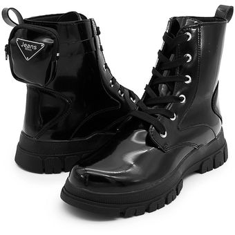 Zapato Escolar Para Niña Charol Negro Cómodos Antiderrapante negro 17.5  Yuyin 23220