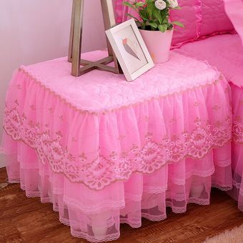 Funda para mesita de noche de encaje romántico Cubierta acolchada antipolvo para dormitorio mesita de noche falda mantel con relleno de algodón 
