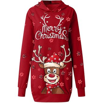 Unisex Navideña Sudadera con Capucha Estampada de Manga Larga 